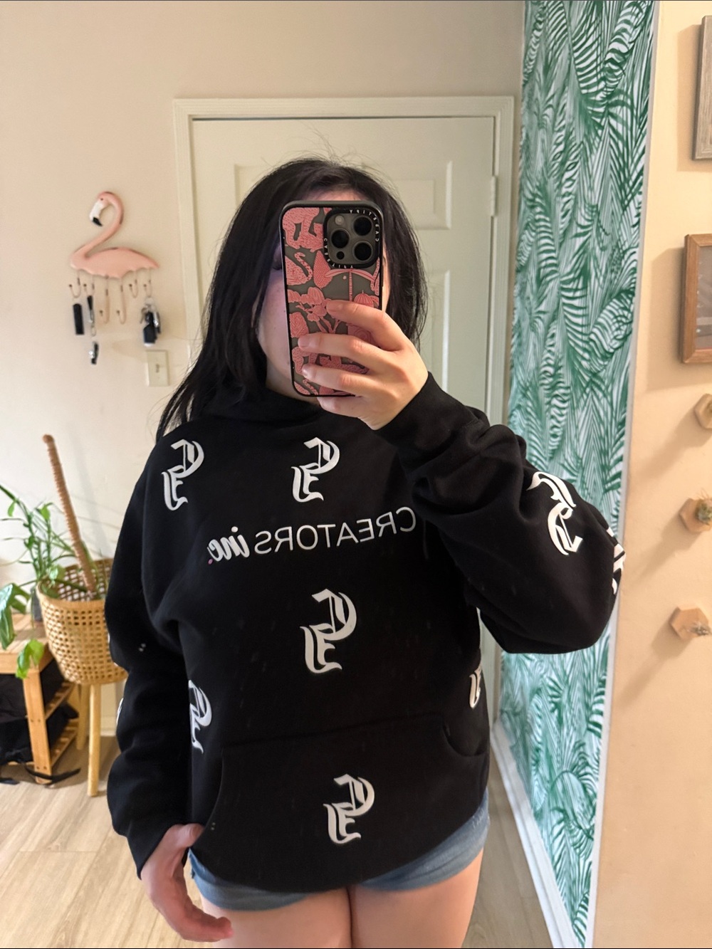 Black Hoodie with White Script Logos